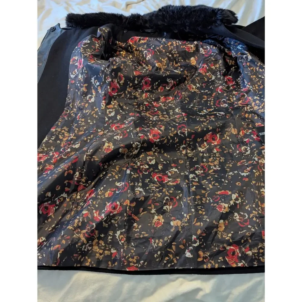 Via Spiga Wool Faux Fur Asymmetrical Full Zip Black Long Coat Jacket Sz 2 - Picture 6 of 11